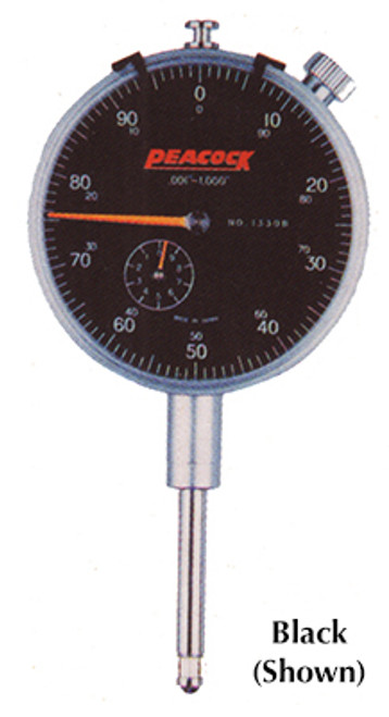 Peacock Lug Back Dial Indicator, AGD 2, 0.500" range, 0-100 reading, Black Dial Face - 11-912-3