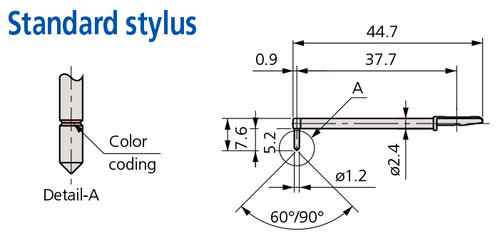 Mitutoyo Standard Stylus, Tip Angle 90°, Tip Radius (2µm) - 12AAB331 Mitutoyo Standard Stylus, Tip Angle 90°, Tip Radius (2µm) - 12AAB331