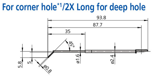 Mitutoyo Corner Hole Stylus 2X Long for Deep Hole, Tip Angle 90°, Tip Radius (5µm) - 12AAM603 Mitutoyo Corner Hole Stylus 2X Long for Deep Hole, Tip Angle 90°, Tip Radius (5µm) - 12AAM603