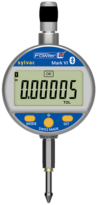 Fowler-Sylvac IP67 Mark VI Electronic Indicator w/ Integrated Bluetooth, 0-1"/25mm - 54-530-355