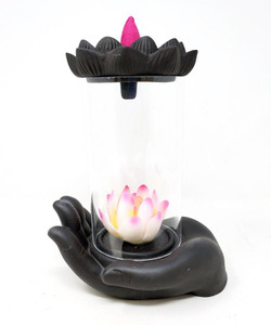 Glass Covered Ceramic Lotus Backflow Cone Buner 7.5"H x 6"W Glass Covered Ceramic Lotus Backflow Cone Buner 7.5"H x 6"W