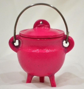 PINK Cast Iron Cauldron w/lid 3"H 2.75"D PINK Cast Iron Cauldron w/lid 3"H 2.75"D