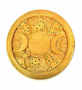 Triple Moon Carved Wood Stick Burner 5"D Triple Moon Carved Wood Stick Burner 5"D