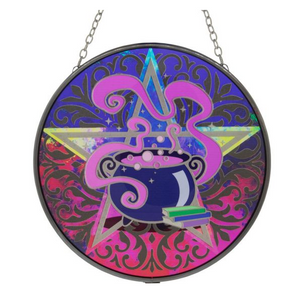 Glass Suncatcher 6in - Magic Cauldron w/ Pentacle Glass Suncatcher 6in - Magic Cauldron w/ Pentacle