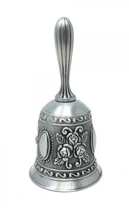 Charcoal Grey- Floral Design Altar Bell Alloy 4.5"H x 2"W Charcoal Grey- Floral Design Altar Bell Alloy 4.5"H x 2"W
