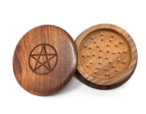 Pentagram Carved Wooden Herb Grinder 3" Round Pentagram Carved Wooden Herb Grinder 3" Round