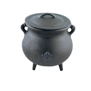 Hand of Hamsa Cast Iron Cauldron 7 Inch Hand of Hamsa Cast Iron Cauldron 7 Inch