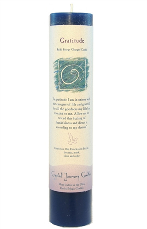 Crystal Journey Candle 1 1/2" x 7" Herbal Pillar - Gratitude