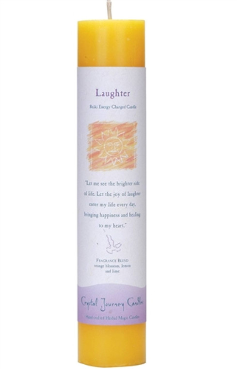 Crystal Journey Candle 1 1/2" x 7" Herbal Pillar - Laughter