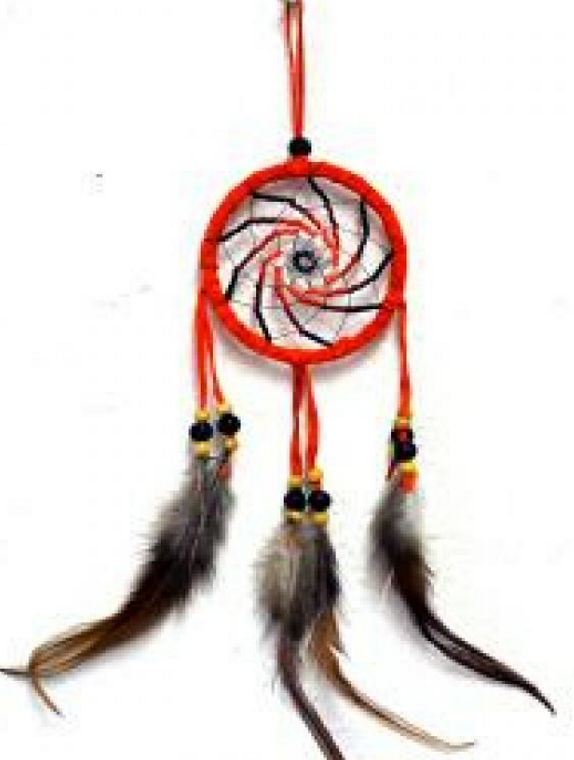 3" Orange Suede Dream Catcher with Feathers & Beads