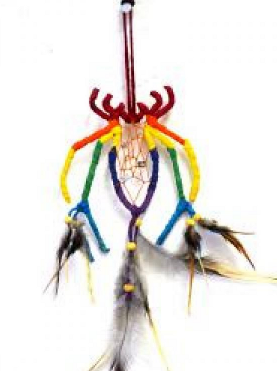 3" Spider Multi-Colored Suede Dreamcatcher With Feathers & Beads