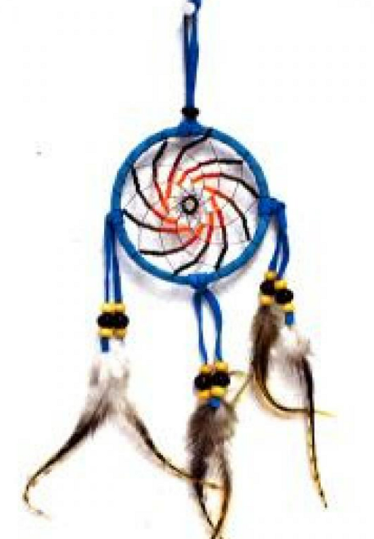 3" Teal Blue Suede Dream Catcher with Feathers & Beads