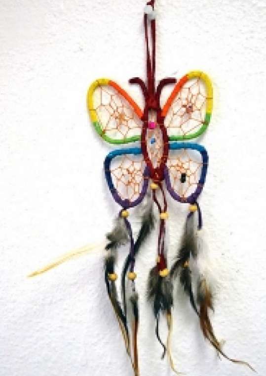 3"+ Butterfly Multi-Colored Suee Dreamcatcher With Feathers & Beads