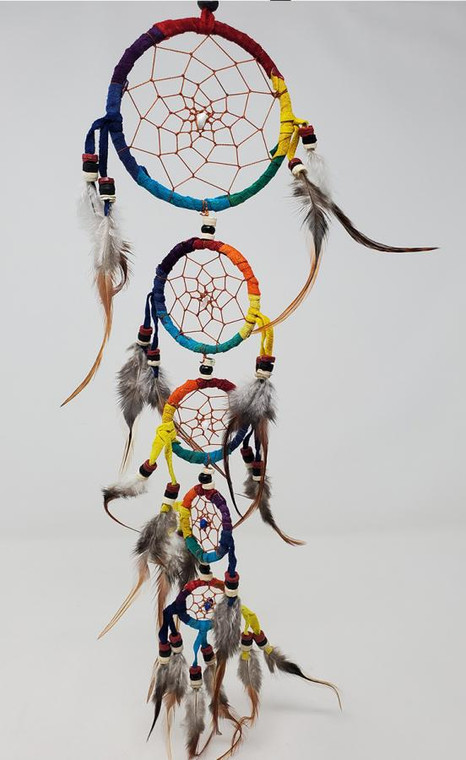 3"+ Multi Color Suede Five Ring Dream Catcher with feathers & Beads