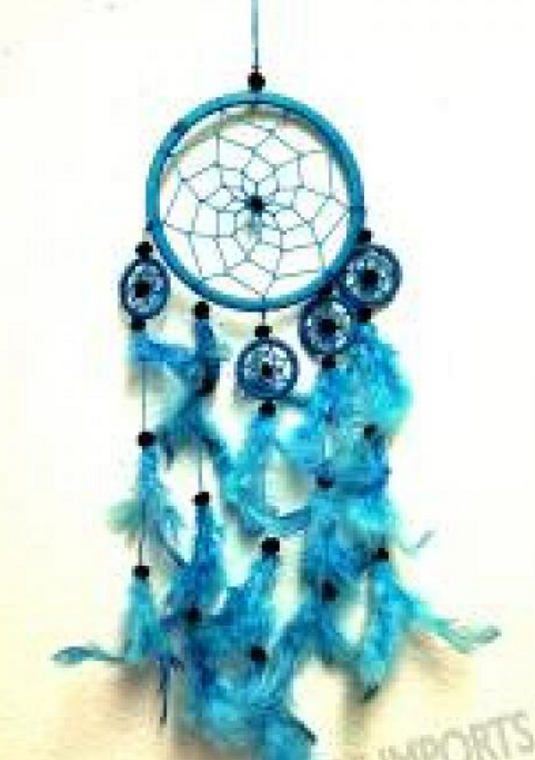 4.5" Sky Blue Dream Catcher with Feathers & Beads