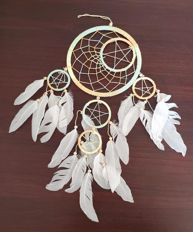 6" Diameter - Crescent Moon Pentagram Dream Catcher 19" L