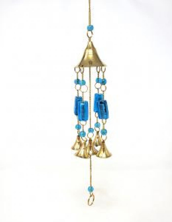 Brass Wind Chime w/ BLUE Beads 16"L