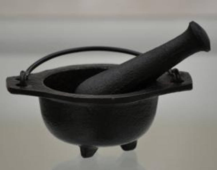 Cast Iron Cauldron 3"D w/ Cast Iron Mortar Pestle