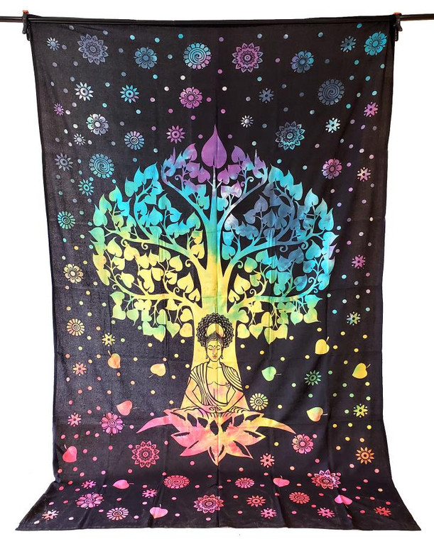 Buddha Tree Cotton Tapestry 72 x 108" Tie Dye Color