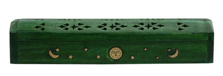 Celestial Wood Incense Box Burner Green 12"L