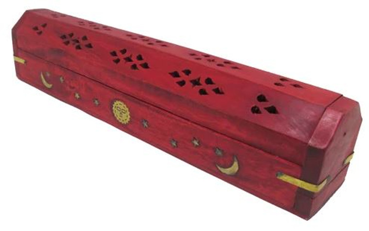 Celestial Wood Incense Box Burner Red 12"L