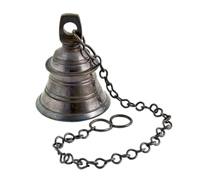 Brass Temple Bell Antique Finish - 3"H, 4"D (18"L)
