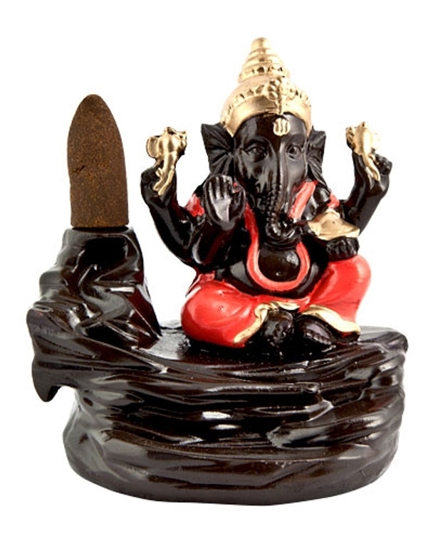 Ganesh in Orange Backflow Incense Burner