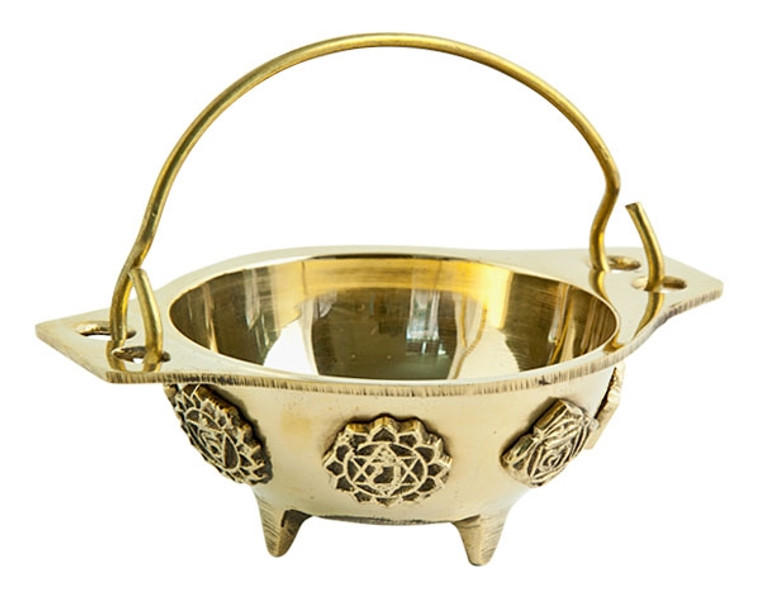 Seven Chakra Brass Cauldron - 1.75"H, 3"D