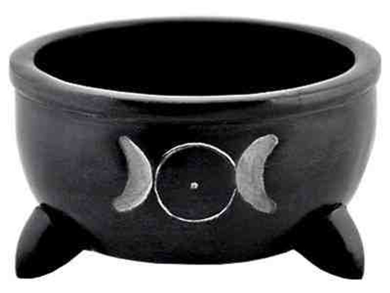 Triple Moon Soapstone Charcoal Burner 4"D, 2.25"H