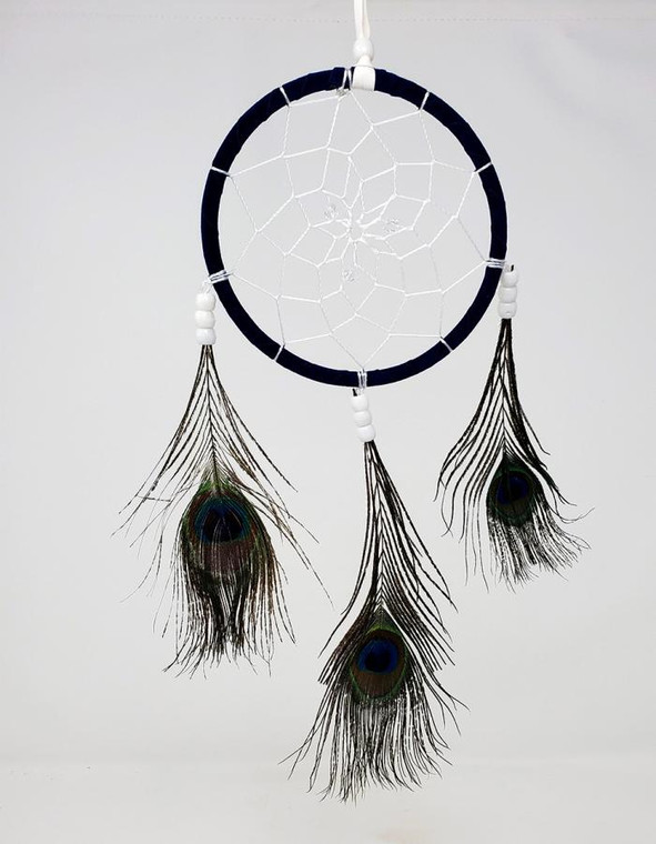 4.5" Peacock Feather Dream Catcher with Beads