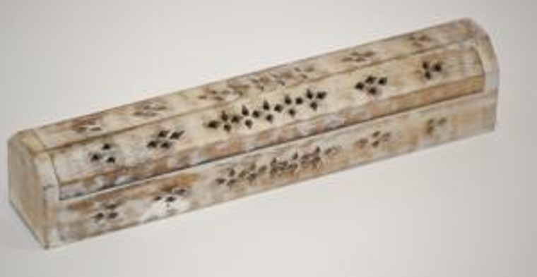 Coffin Wood Incense Box Burner 12" -White Wash