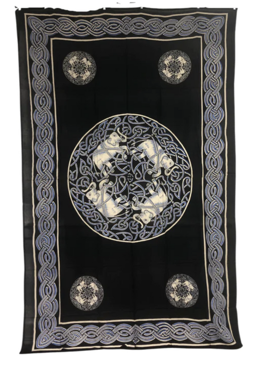 Celtic Elephant Tapestry Blue/Black 72"x108"