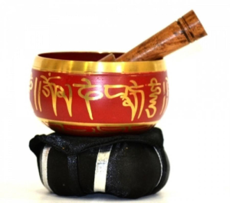 Red Tibetan Singing Bowl 3"D w cushion