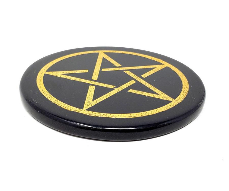 Black Agate Coaster/Altar Tile - Pentagram 3"