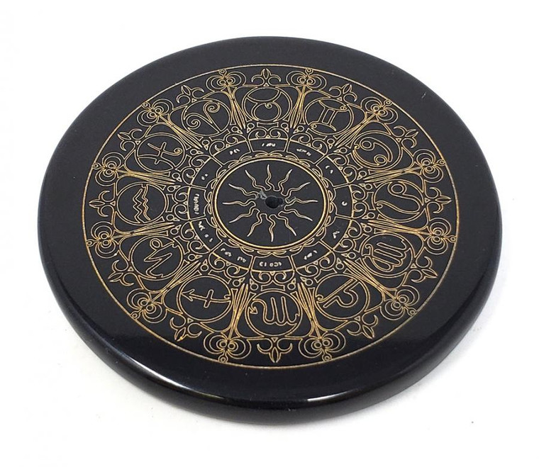 Black Agate Gold Printed -Zodiac Signs Tile /Incense Burner 3"D