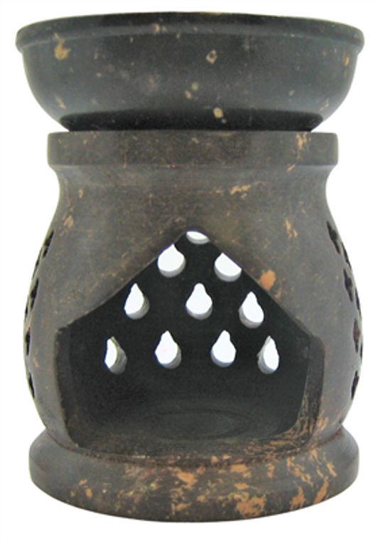 Black Soap Stone Tealight Oil Burner with Hamsa Hand