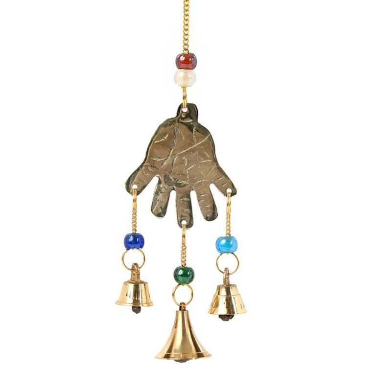 Hand of Compassion Brass Wind Chime w/ Beads 9.5"L