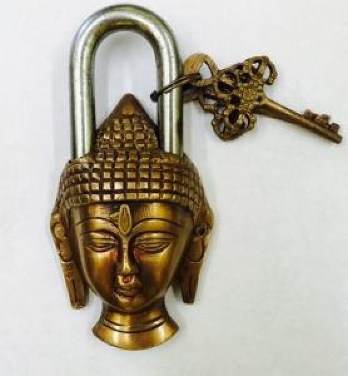 Lord Buddha Brass Tibetan Antique Lock 5.5"H 3"W