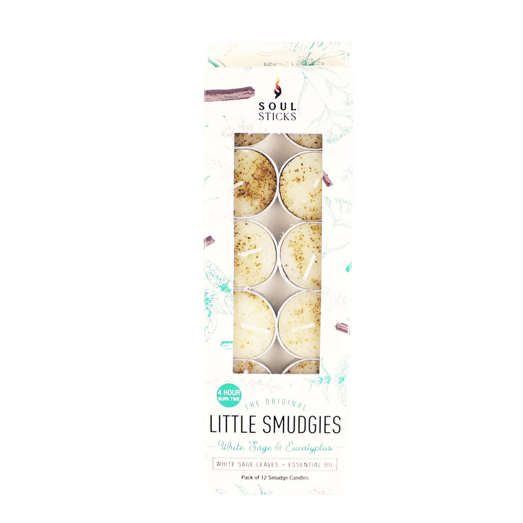 Soul Sticks Little Smudgies Tea Light Candles 12 pack- White Sage & Eucalyptus