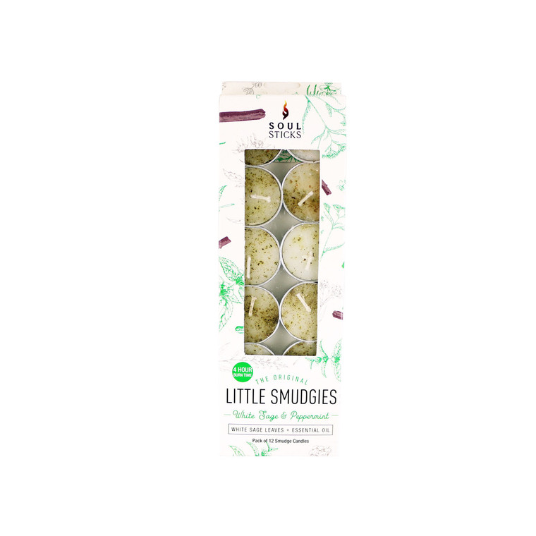 Soul Sticks Little Smudgies Tea Light Candles 12 pack- White Sage & Peppermint