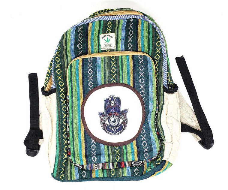 HEMP Hamsa Hand Backpack 18"H 12"W, THC FREE Quality Backpack.