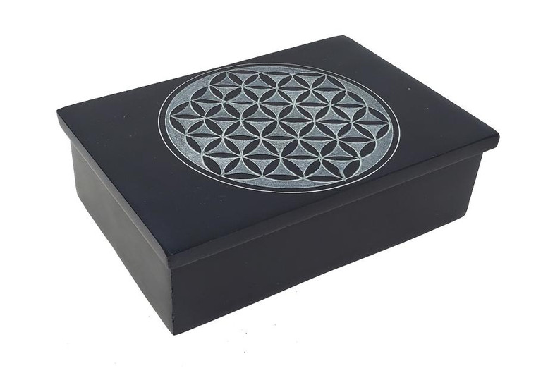 Flower of Life Carved Soapstone Box 4" x 6"