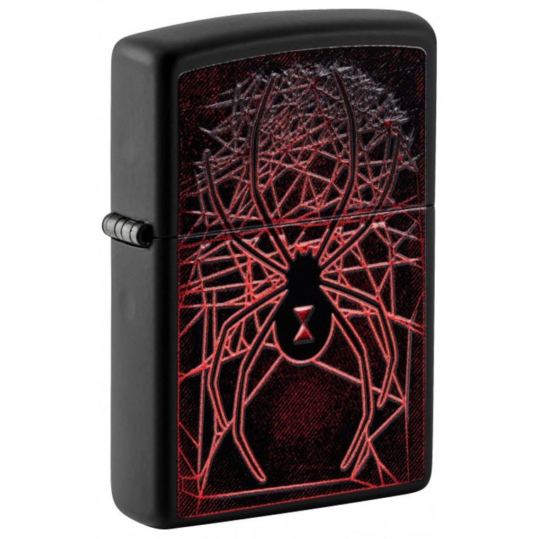 Zippo Lighter: Black Widow Spider, Texture Print - Black Matte