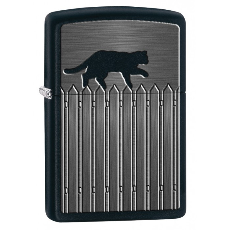 Zippo Lighter: Cat On A Picket Fence - Black Matte