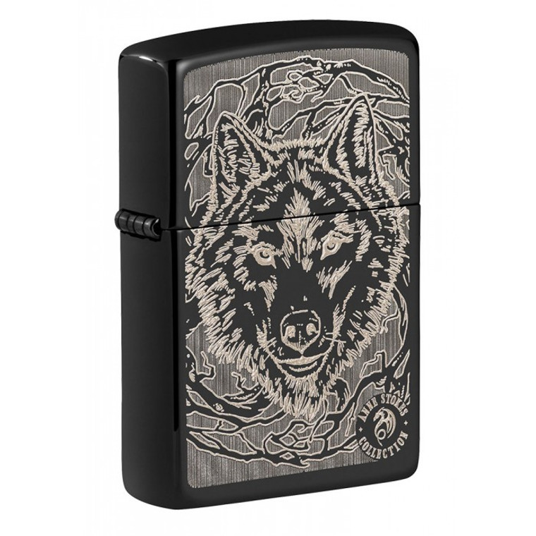 Zippo Lighter: Anne Stokes Wolf, Engraved - High Polish Black