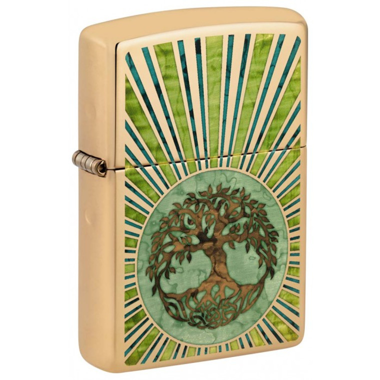 Zippo Lighter: Fusion Tree of Life - High Polish Brass