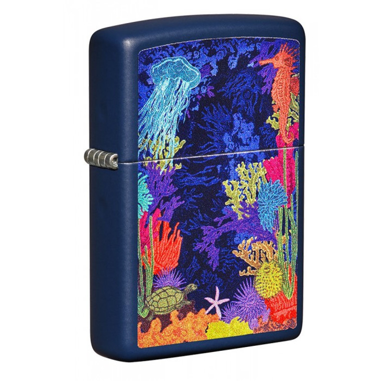 Zippo Lighter: Sea Life in Color - Navy Matte