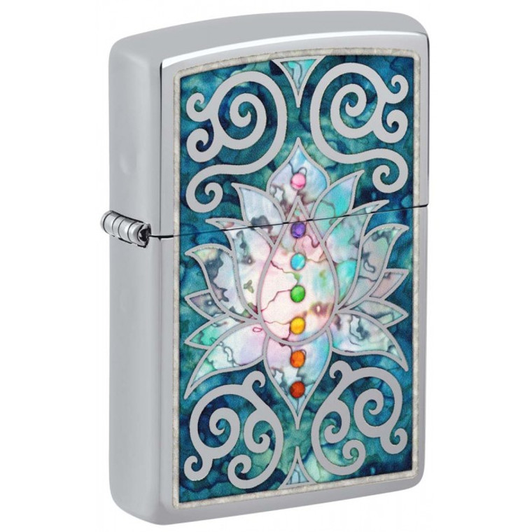 Zippo Lighter: Lotus Flower in Fusion - High Polish Chrome