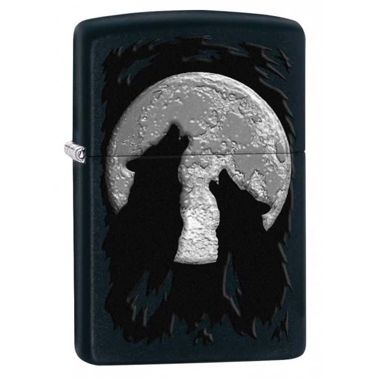 Zippo Lighter: Wolves Howling at the Moon - Black Matte