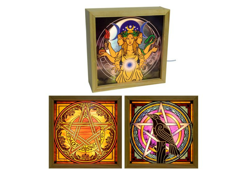 Wood Light Box w/ Changeable Glass & USB - Pagan